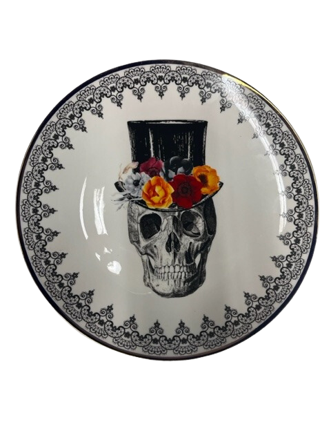 Halloween plate, skull with top hat