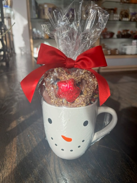 Snowman Mug with Chocolate Covered Pretzels